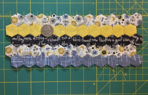 Notice that each hexagon is about the size of a quarter.