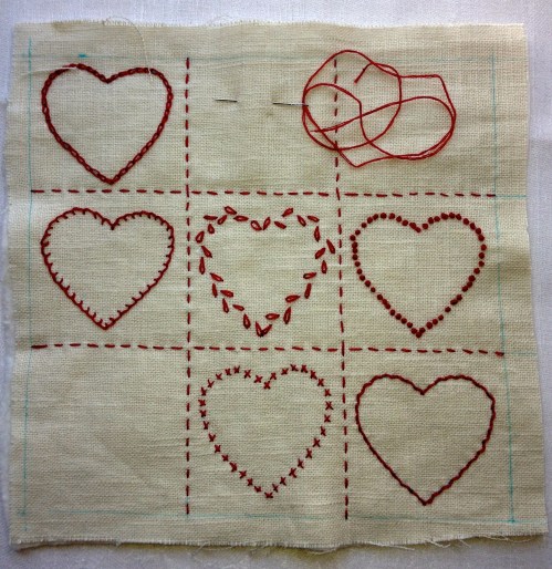 Embroidered hearts.