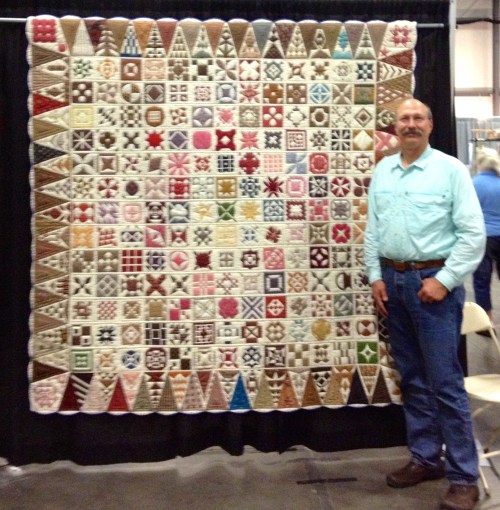 My husband, Jim, at the Dear Jane exhibit. This quilt was made by Goldie Morrow of Rumney NH.
