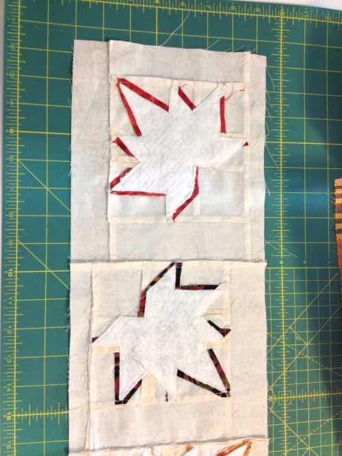 Batting sewn and then trimmed away from back of leaf.